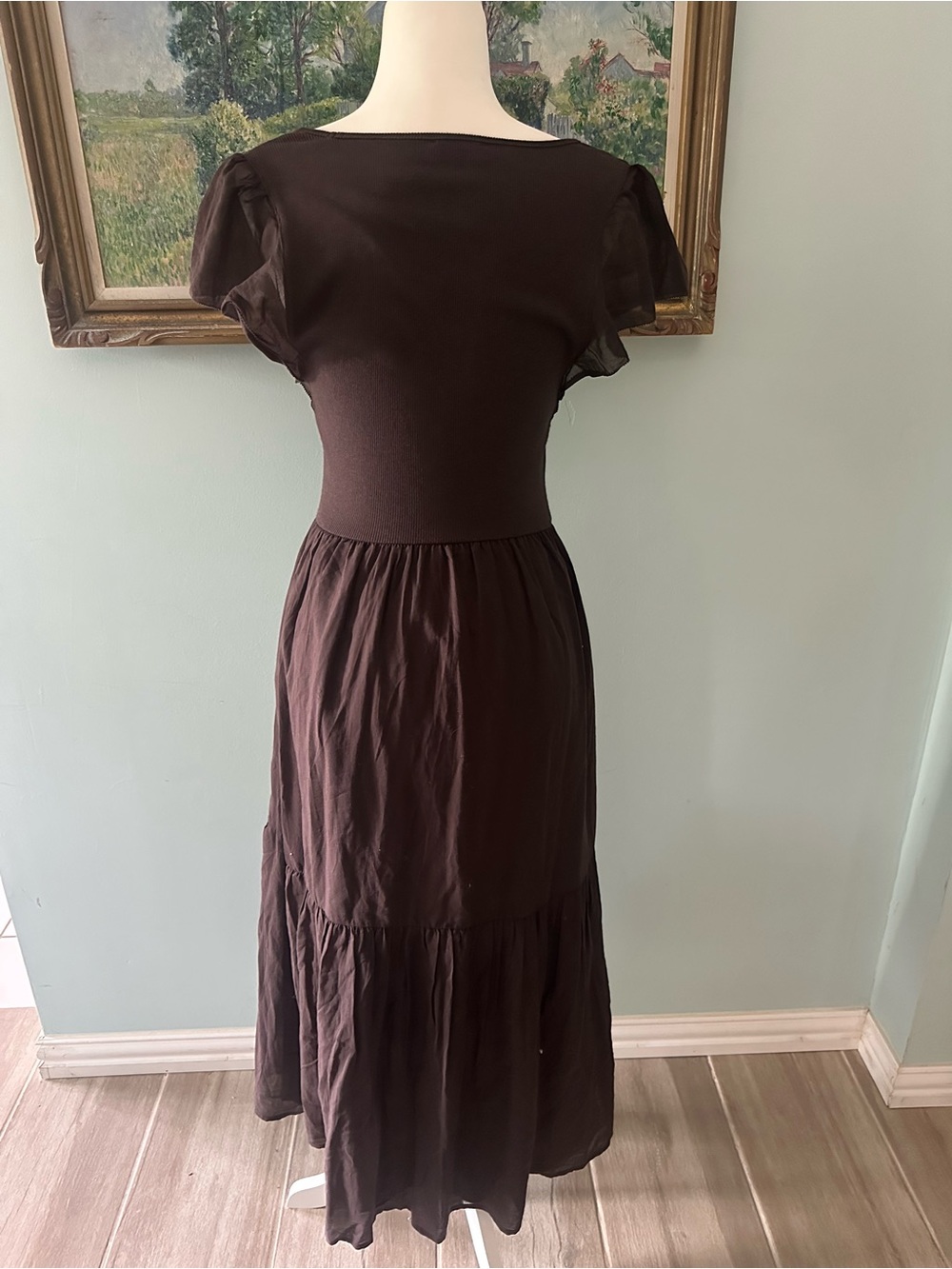 GAP Brown V-Neck Flutter Sleeve Maxi Dress - Picture 5 of 7